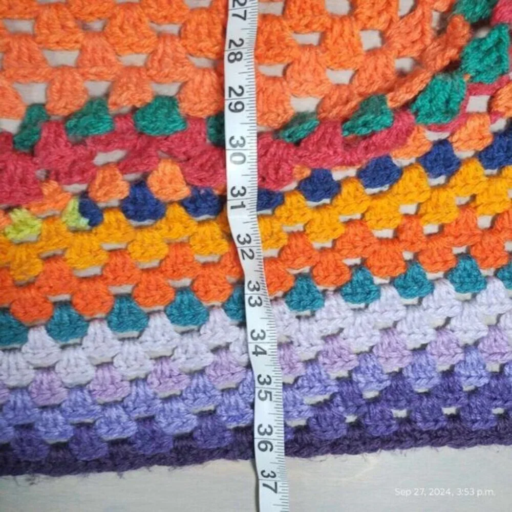Handmade Crochet rainbow blanket art‎ square vibrant colors Tapestry